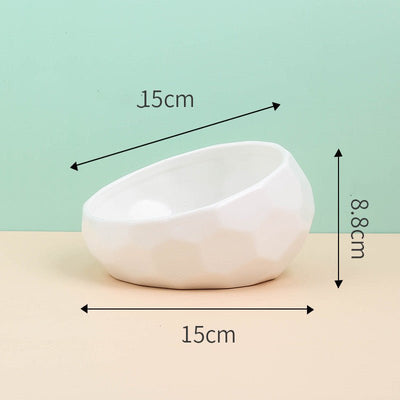 Ceramic Pet Bowl for Cats & Dogs – Oblique Mouth, Single or with Rack, Elegant & Durable - 0