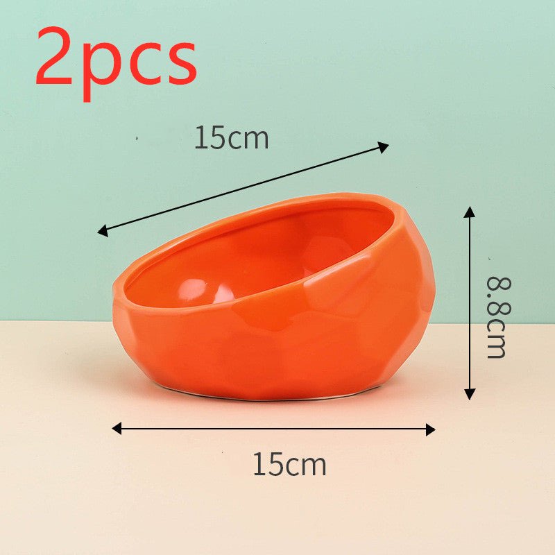 Ceramic Pet Bowl for Cats & Dogs – Oblique Mouth, Single or with Rack, Elegant & Durable - 0