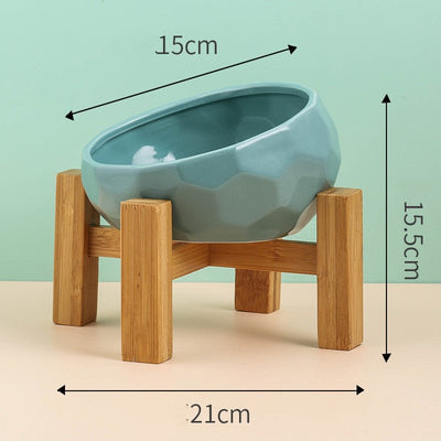 Ceramic Pet Bowl for Cats & Dogs – Oblique Mouth, Single or with Rack, Elegant & Durable - 0