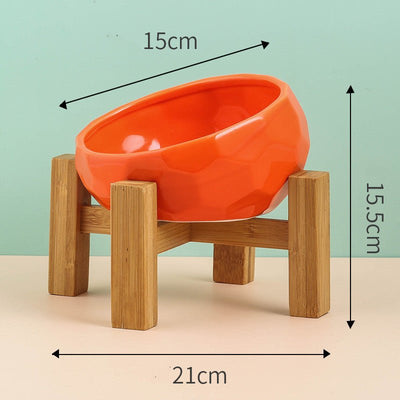 Ceramic Pet Bowl for Cats & Dogs – Oblique Mouth, Single or with Rack, Elegant & Durable - 0