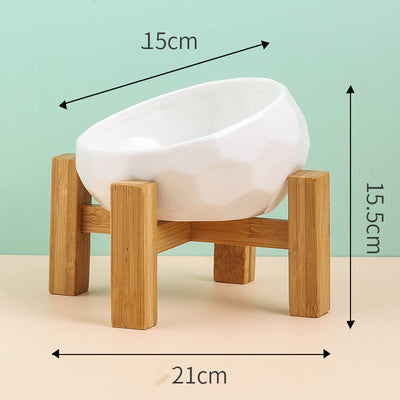 Ceramic Pet Bowl for Cats & Dogs – Oblique Mouth, Single or with Rack, Elegant & Durable - 0