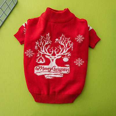 Christmas Dog Sweater – Knitted Wool Holiday Pet Pullover with Elk & Christmas Tree Design - 0