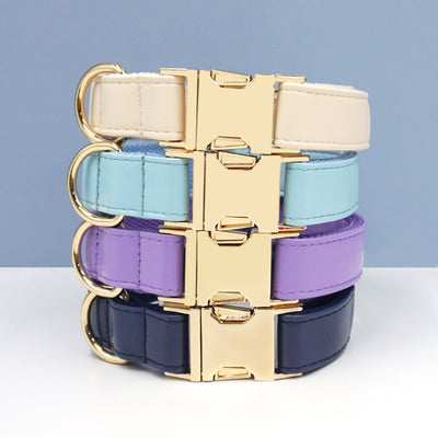 Color Block Leather Dog Collar – Soft Velvet Pet Collar in Multiple Stylish Colors - 0