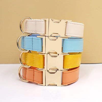 Color Block Leather Dog Collar – Soft Velvet Pet Collar in Multiple Stylish Colors - 0