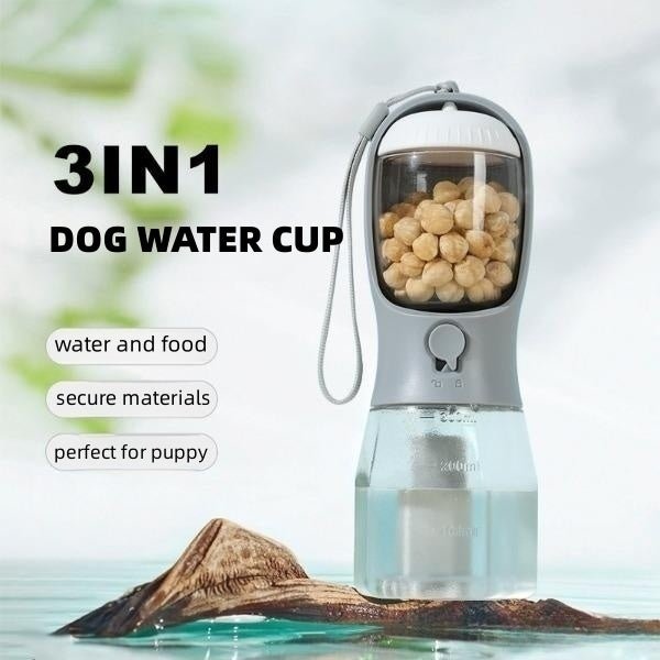 Dog Water Cup – 3 - in - 1 Portable Pet Bottle with Water, Food & Waste Bag Compartments - 0