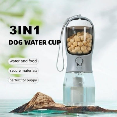 Dog Water Cup – 3 - in - 1 Portable Pet Bottle with Water, Food & Waste Bag Compartments - 0