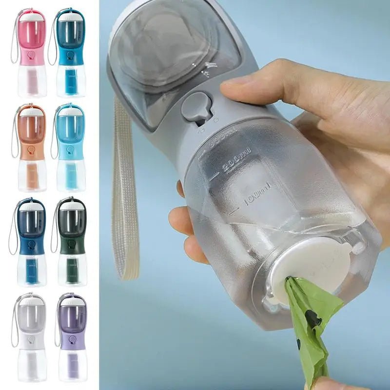 Dog Water Cup – 3 - in - 1 Portable Pet Bottle with Water, Food & Waste Bag Compartments - 0