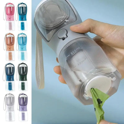 Dog Water Cup – 3 - in - 1 Portable Pet Bottle with Water, Food & Waste Bag Compartments - 0