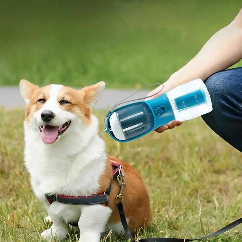 Dog Water Cup – 3 - in - 1 Portable Pet Bottle with Water, Food & Waste Bag Compartments - 0