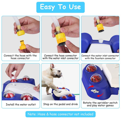 Dog Water Fountain – Step - On Automatic Pet Water Dispenser with Sprinkler, Drinking & Play Function, Blue & Yellow Options - 0
