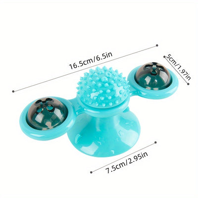 Interactive Windmill Cat Toy – Rotating Spinner with Suction Cup, Catnip & Teeth-Cleaning Ball