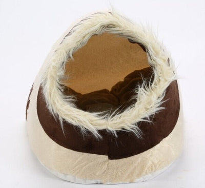 Fluffy Cave Pet Bed – Enclosed Plush Nest with Furry Entrance (16×14×14 in) - 0