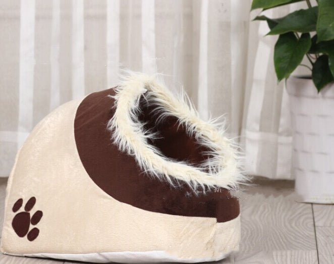 Fluffy Cave Pet Bed – Enclosed Plush Nest with Furry Entrance (16×14×14 in) - 0
