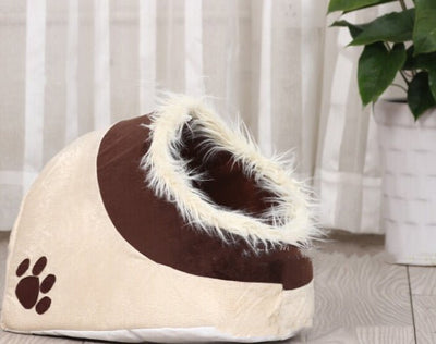 Fluffy Cave Pet Bed – Enclosed Plush Nest with Furry Entrance (16×14×14 in) - 0
