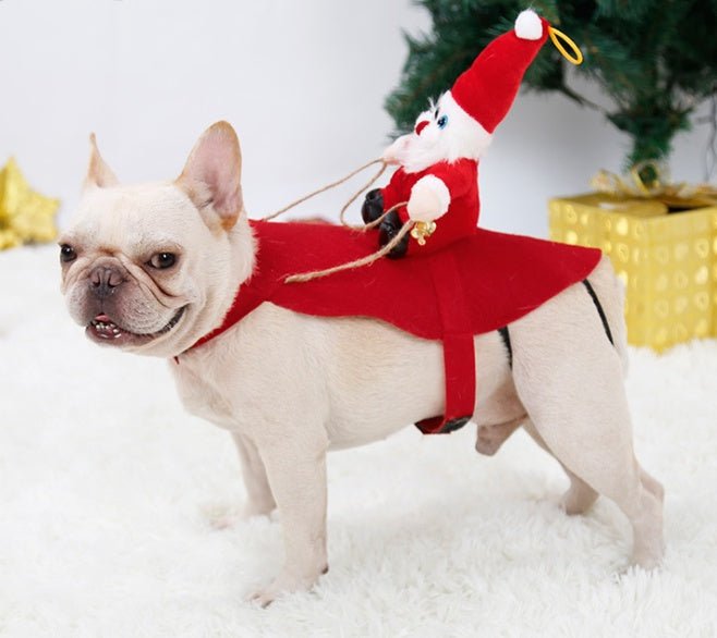 Funny Dog Christmas Costume – Santa Claus Riding a Reindeer Outfit for Holiday Pets - 0