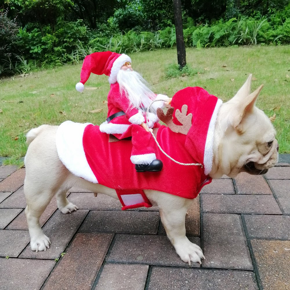 Funny Dog Christmas Costume – Santa Claus Riding a Reindeer Outfit for Holiday Pets - 0
