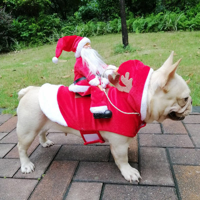 Funny Dog Christmas Costume – Santa Claus Riding a Reindeer Outfit for Holiday Pets - 0