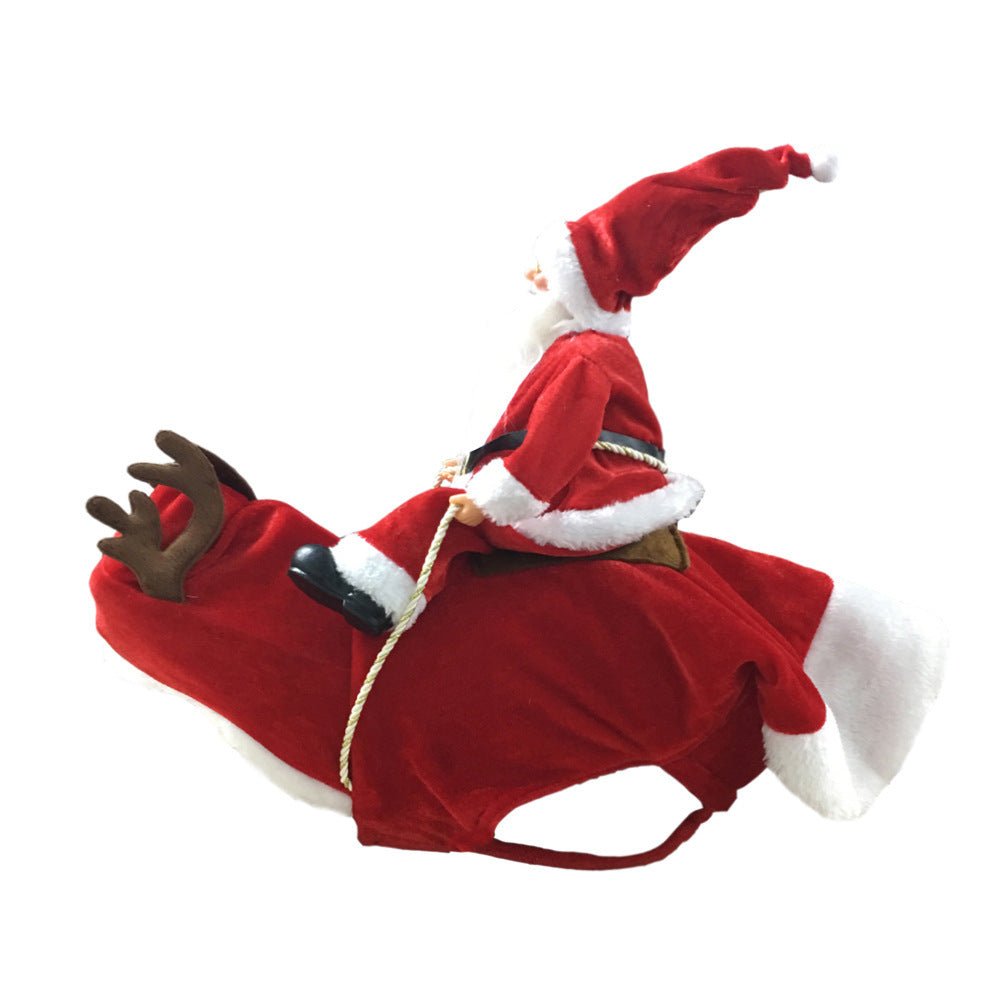 Funny Dog Christmas Costume – Santa Claus Riding a Reindeer Outfit for Holiday Pets - 0