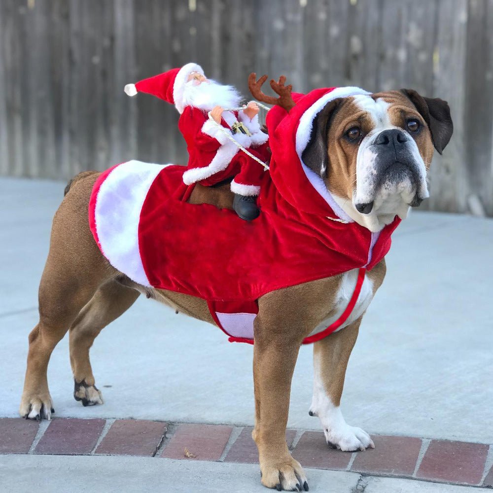 Funny Dog Christmas Costume – Santa Claus Riding a Reindeer Outfit for Holiday Pets - 0