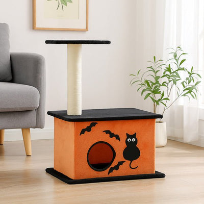 Halloween Cat Tree – Indoor Cat Tower with Condo, Platforms & Sisal Scratching Post, Orange & Black - 0