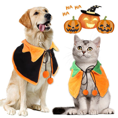Halloween Pumpkin Cloak for Dogs & Cats – Double - Sided Pet Costume with Hat | Plush Pet Apparel - 0