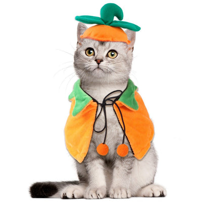 Halloween Pumpkin Cloak for Dogs & Cats – Double - Sided Pet Costume with Hat | Plush Pet Apparel - 0