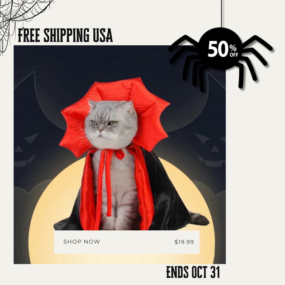 Halloween Vampire Cloak for Cats & Small Dogs – Cute Pet Costume - 0