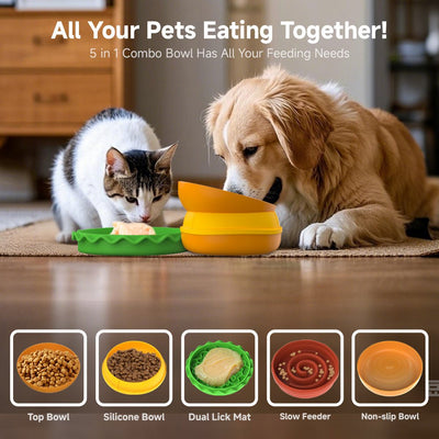 Hamburger Style Pet Bowl – Multi - Layer 5 - in - 1 Feeding Set for Cats & Dogs - 0
