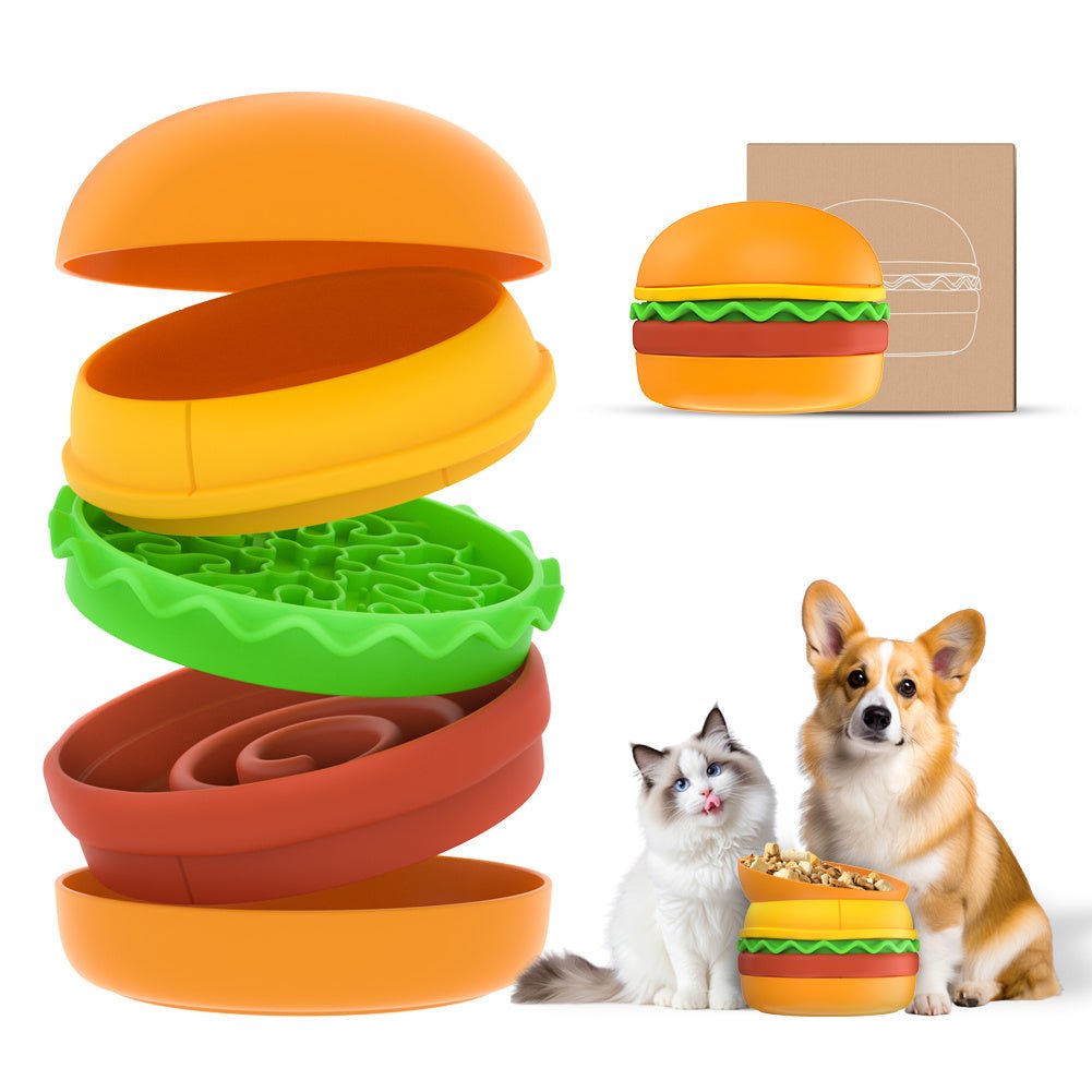 Hamburger Style Pet Bowl – Multi - Layer 5 - in - 1 Feeding Set for Cats & Dogs - 0