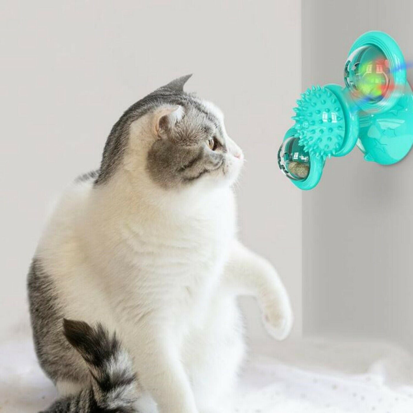 Interactive Windmill Cat Toy – Rotating Spinner with Suction Cup, Catnip & Teeth - Cleaning Ball - 5