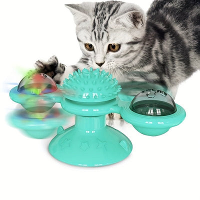 Interactive Windmill Cat Toy – Rotating Spinner with Suction Cup, Catnip & Teeth - Cleaning Ball - 5