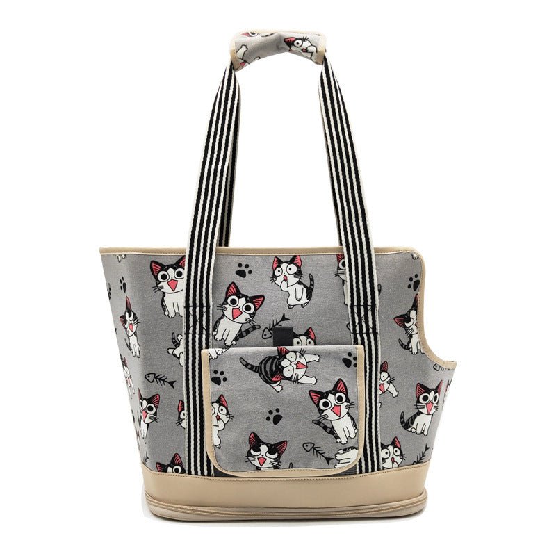 Lightweight Travel Pet Shoulder Bag – Canvas Cat & Dog Carrier with Mesh and Cute Cartoon Design - 0