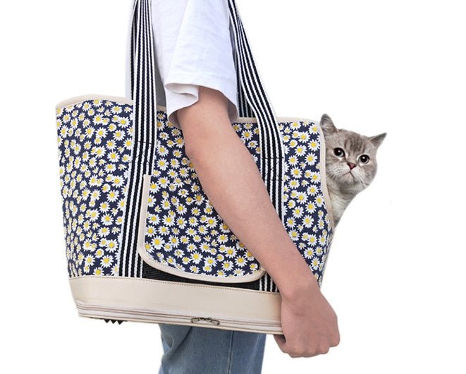 Lightweight Travel Pet Shoulder Bag – Canvas Cat & Dog Carrier with Mesh and Cute Cartoon Design - 0
