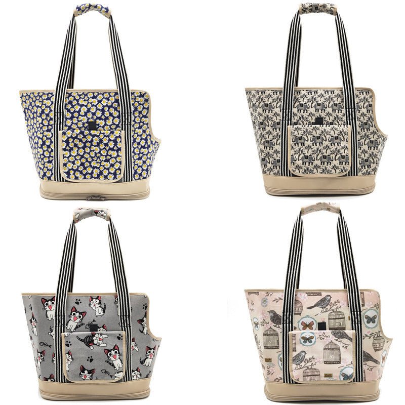 Lightweight Travel Pet Shoulder Bag – Canvas Cat & Dog Carrier with Mesh and Cute Cartoon Design - 0