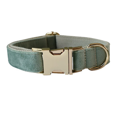 Mint Green Velvet Dog Collar & Leash Set – Adjustable Collar with Optional Bow Tie - 7