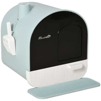 PawHut Enclosed Cat Litter Box with Lid, Tray, Spoon & Strainer – Odor Control, Easy Clean, Green (17"x17"x18.5") - 0