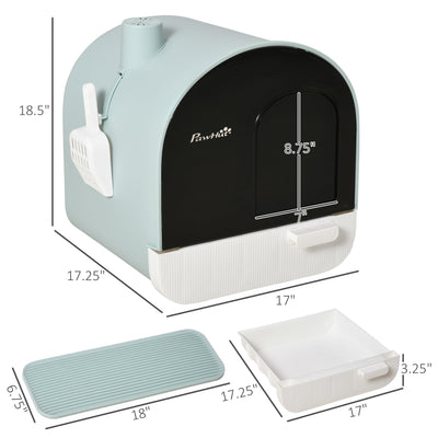 PawHut Enclosed Cat Litter Box with Lid, Tray, Spoon & Strainer – Odor Control, Easy Clean, Green (17"x17"x18.5") - 0