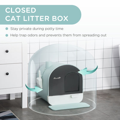 PawHut Enclosed Cat Litter Box with Lid, Tray, Spoon & Strainer – Odor Control, Easy Clean, Green (17"x17"x18.5") - 0