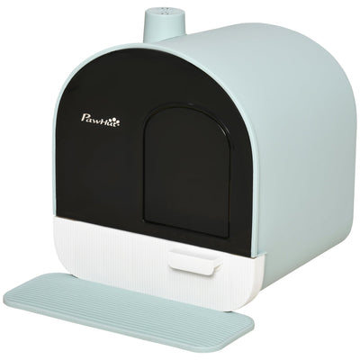PawHut Enclosed Cat Litter Box with Lid, Tray, Spoon & Strainer – Odor Control, Easy Clean, Green (17"x17"x18.5") - 0