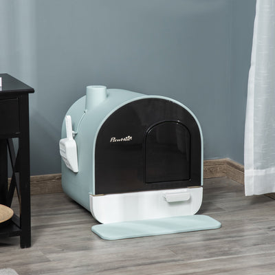 PawHut Enclosed Cat Litter Box with Lid, Tray, Spoon & Strainer – Odor Control, Easy Clean, Green (17"x17"x18.5") - 0