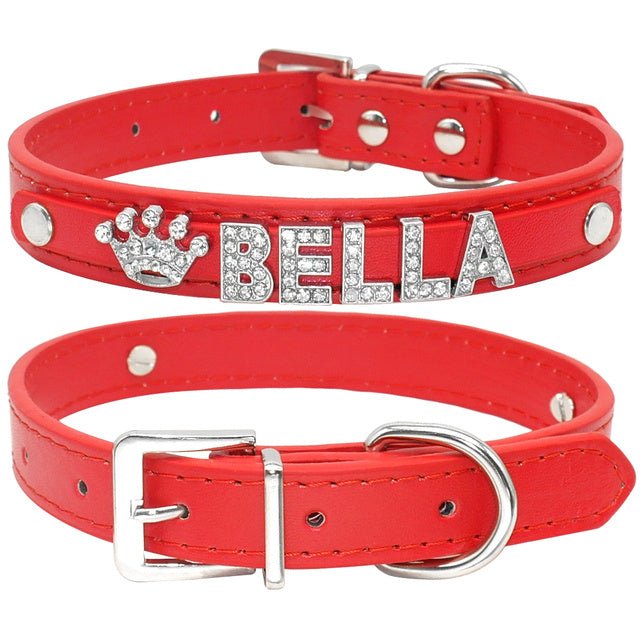 Personalized Rhinestone Cat & Small Dog Collar – Custom PU Leather with Name & Charm - 7