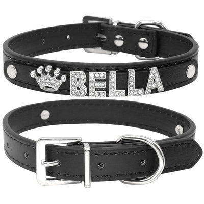 Personalized Rhinestone Cat & Small Dog Collar – Custom PU Leather with Name & Charm - 7