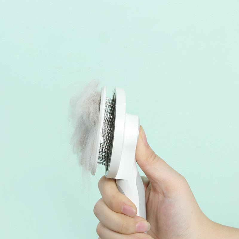 Pet Grooming Comb with Round Handle – 135° Stainless Steel Needle, One - Click Self - Cleaning, Knot & Fur Removal Brush - 0