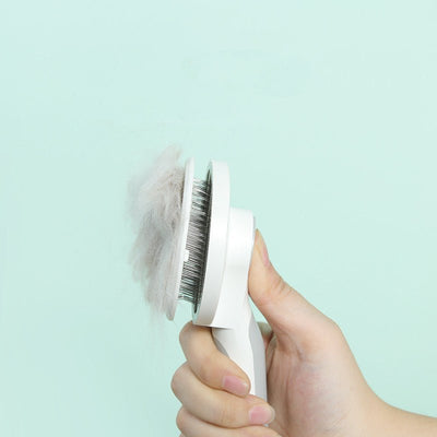 Pet Grooming Comb with Round Handle – 135° Stainless Steel Needle, One - Click Self - Cleaning, Knot & Fur Removal Brush - 0