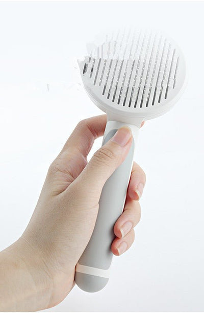 Pet Grooming Comb with Round Handle – 135° Stainless Steel Needle, One - Click Self - Cleaning, Knot & Fur Removal Brush - 0