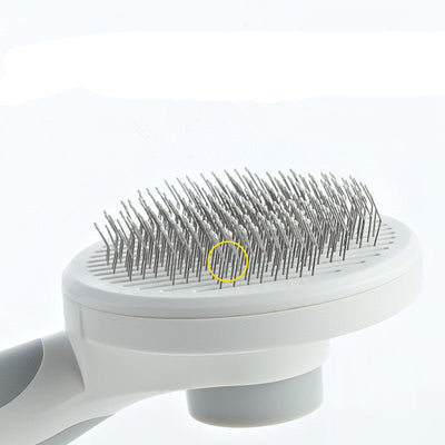 Pet Grooming Comb with Round Handle – 135° Stainless Steel Needle, One - Click Self - Cleaning, Knot & Fur Removal Brush - 0