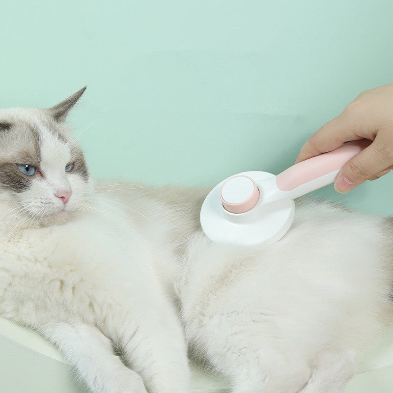 Pet Grooming Comb with Round Handle – 135° Stainless Steel Needle, One - Click Self - Cleaning, Knot & Fur Removal Brush - 0