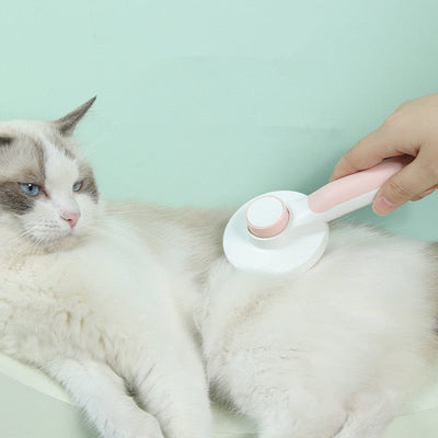 Pet Grooming Comb with Round Handle – 135° Stainless Steel Needle, One - Click Self - Cleaning, Knot & Fur Removal Brush - 0