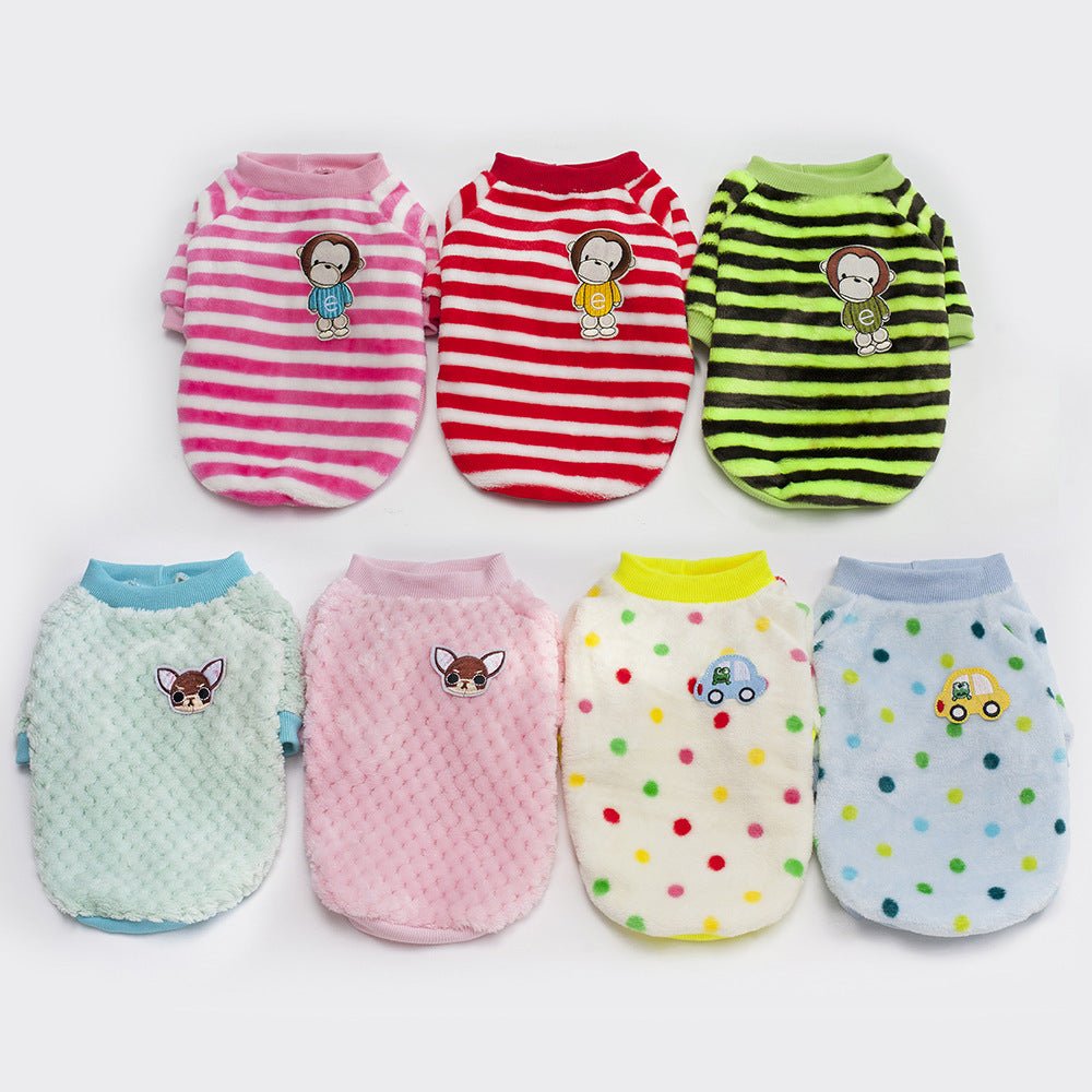 Soft Fleece Dog Clothes for Puppies – Warm Coral Fleece Outfit for Autumn & Winter (Blue or Pink) - 0