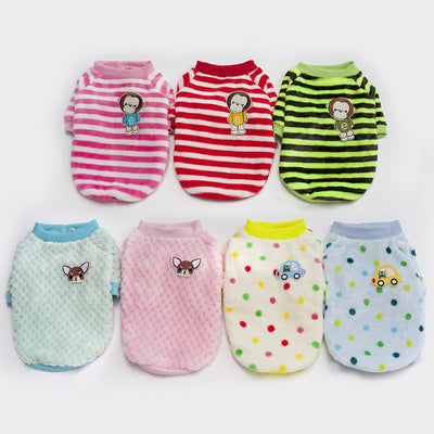 Soft Fleece Dog Clothes for Puppies – Warm Coral Fleece Outfit for Autumn & Winter (Blue or Pink) - 0
